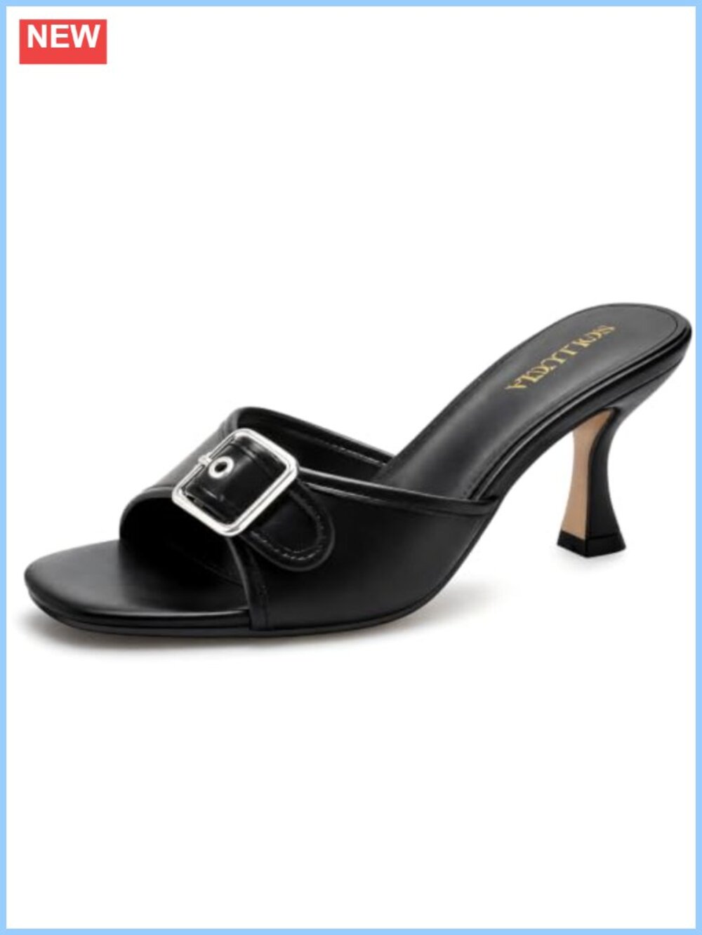 Kitten Heel Square Open Toe Mules Buckle Strap Slip On Dressy Heeled Sandals